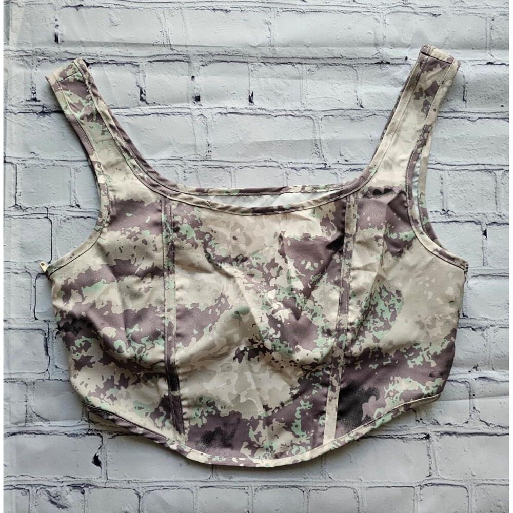 SHEIN Camouflage‎ Print Zip Front Crop Top S Pre-Owned Sleeveless